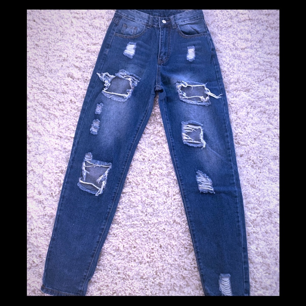 SHEIN distressed ripped jeans